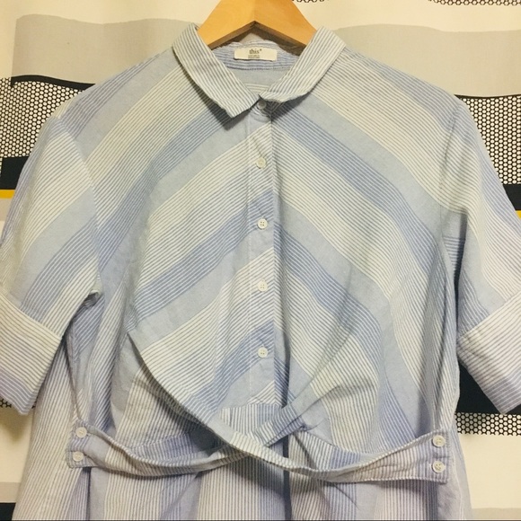 Half Sleeve Striped Shirt Dress - Blue and White - Picture 3 of 9